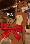  anthro big_breasts blue_eyes bodily_fluids bovid bovine breasts brown_body brown_fur butt caprine carly_(coldramen) cattle female fur goat hi_res lactating lagomorph leporid mammal rabbit ribbons side_boob smile solo tail tan_body tan_fur thick_thighs wide_hips 
