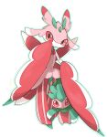  claws commentary english_commentary evolutionary_line fomantis looking_at_viewer lurantis no_humans outline pink_eyes plumsmoke pokemon pokemon_(creature) signature standing white_background 