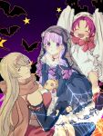  3girls alternate_costume blonde_hair breasts fae_(fire_emblem) fire_emblem fire_emblem:_the_binding_blade fire_emblem_heroes forehead_protector ghost_costume halloween halloween_costume igrene_(fire_emblem) igrene_(ninja)_(fire_emblem) long_hair looking_at_viewer multiple_girls ninja nishimura_(nianiamu) official_alternate_costume open_mouth pointy_ears purple_eyes purple_hair scarf short_hair smile sophia_(fire_emblem) sophia_(halloween)_(fire_emblem) yellow_eyes 