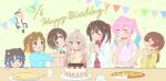  +++ 6+girls :d ^_^ ahoge arm_behind_head bangs birthday birthday_cake blonde_hair blue_hair blush brown_eyes brown_hair bunting cake candle cat character_name closed_eyes colored_inner_hair commentary_request dated drooling earrings english_text facing_another fang food gift green_eyes grey_hair hair_between_eyes hair_ornament hairclip hand_on_hip happy_birthday hat highres hozuki_kaede hozuki_momiji izanaminomickot jewelry labcoat long_hair long_sleeves looking_at_another multicolored_hair multiple_girls murosaki_miyo oka_asahi onii-chan_wa_oshimai! open_mouth own_hands_clasped own_hands_together oyama_mahiro oyama_mihari pennant pink_hair pizza plate ponytail short_hair simple_background smile sparkle string_of_flags stud_earrings tenkawa_nayuta twintails two-tone_hair 