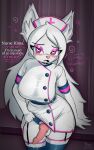  &lt;3 &lt;3_eyes absurd_res anthro bedroom_eyes blush bodily_fluids canid canine clothing dialogue dripping drooling eyeshadow fox garter_belt garter_straps genital_fluids genitals gynomorph hair hand_on_table headgear headwear hi_res hima_nsfw himalaya_(hima_nsfw) hospital hypnosis intersex leaning legwear long_hair makeup mammal mind_control narrowed_eyes nurse nurse_clothing nurse_headwear nurse_uniform penis precum precum_drip revealing_penis saliva seductive skindentation solo submissive thigh_highs tight_clothing uniform 