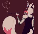  animatronic anthro canid canine cigarette clothed clothing dress female five_nights_at_freddy&#039;s fox funtime_foxy_(fnaf) gem gglloooopp hat headgear headwear jewelry lipstick looking_at_viewer looking_back machine makeup mammal necklace pearl_(gem) pearl_necklace pink_body rear_view robot scottgames smoking solo 