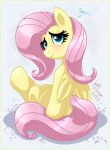 blush english_text equid equine eyelashes female feral fluttershy_(mlp) friendship_is_magic hasbro hi_res joakaha looking_at_viewer looking_back mammal my_little_pony pegasus sitting smile solo text wings 