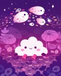  animate_object blush cloud ellievsbear flying ghost ghost_tail grass highres night on_grass original petals red_footwear sitting smile star_(sky) 