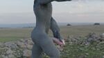  anthro blender_(software) canid canine canis fur genitals grey_body grey_fur hi_res humanoid male mammal marcelo masturbation outside penis solo wolf 