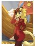  admiral_abigale anthro canid canine canis clothed clothing coat dock domestic_dog female hi_res mammal rilesthecat sea ship solo topwear tricorne vehicle water watercraft 