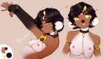  &lt;3 7:4 absurd_res anthro armlet black_hair bovid breasts bust_portrait caprine chain_jewelry choker clothed clothing ear_piercing eyelashes facial_piercing female front_view fur goat gold_(metal) hair hi_res horizontal_pupils horn jewelry kody_(pudgeruffian) looking_at_viewer mammal narrowed_eyes necklace nipple_piercing nipples nose_piercing nude piercing portrait pose pudgeruffian pupils side_view small_breasts smile solo tan_body tan_fur topless yellow_eyes 