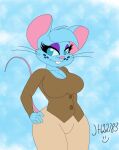  2023 anthro biped blue_body blue_eyes blue_fur blue_hair bottomwear buckteeth clothed clothed_anthro clothed_female clothing colored digital_drawing_(artwork) digital_media_(artwork) female female_anthro freckles fur hair hi_res jh22784 mammal mia_mouse mouse murid murine rodent solo tail teeth topwear whiskers 