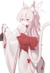  1girl akira_(blue_archive) albino animal_ears blue_archive cat_ears cat_girl cat_tail danbal halo highres pink_hair red_eyes simple_background solo tail white_background 