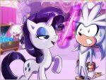  2018 anthro bat blue_eyes clothing crossover cutie_mark equid equine eulipotyphlan eyeshadow female feral friendship_is_magic group hair hasbro hedgehog horn makeup male mammal my_little_pony open_mouth purple_hair rarity_(mlp) rouge_the_bat sega signature silver_the_hedgehog sonic_the_hedgehog_(series) theinsanedarkone trio unicorn watermark 