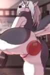  &lt;3 absurd_res anal anal_penetration anus buttplug canid canine canis close-up digital_media_(artwork) female fur genitals grey_body grey_fur hair hano101 helluva_boss hi_res inner_ear_fluff long_hair looking_at_butt looking_back looking_down loona_(helluva_boss) mammal narrowed_eyes object_in_ass office penetration pink_anus pink_pussy plug_(sex_toy) presenting pussy raised_leg rear_view red_sclera sex_toy sex_toy_in_ass sex_toy_insertion showing_teeth solo sticker tuft watermark white_body white_eyes white_fur white_hair wolf 