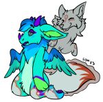  alpha_channel blue_body canid canine dragon duo feathered_wings feathers fox fur ghost horn hypnosis mammal mind_control paws spirit symrea wings 