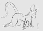  all_fours ambiguous_gender anthro biped breasts claws duo extreme_size_difference female fur hairless_tail hi_res hindpaw looking_at_another mammal monochrome murid murine nude paws rat rat_tail rodent schmutzo simple_background size_difference sketch standing toe_claws 