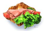  aon968 commentary_request croissant food food_focus ham lettuce meat no_humans original realistic sandwich signature simple_background still_life white_background 