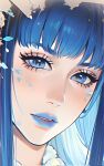  1girl blue_eyes blue_hair blue_lips blue_theme corrupted_twitter_file eyelashes highres lips lipstick makeup original portrait solo 