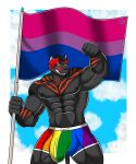  absurd_res anthro bisexual bulge clothing felid female final_fantasy final_fantasy_xiv flag genital_outline hi_res hrothgar lgbt_pride male mammal mike_dramon_(artist) muscular muscular_male nipples pecs penis_outline solo square_enix underwear 