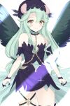  1girl animal_ears blush breasts chain character_request collarbone commentary_request green_eyes green_hair long_hair looking_at_viewer low_twintails princess_connect! sa_(nax49) simple_background small_breasts smile solo twintails white_background wings 