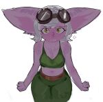  anthro blush clothed clothing digital_media_(artwork) female hair hi_res league_of_legends mammal null0patience open_mouth riot_games simple_background solo teeth tristana_(lol) white_hair yellow_eyes yordle 