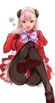  1girl :d absurdres brown_footwear brown_pantyhose capcom_fighting_jam commentary_request gloves hairpods highres ingrid_(capcom) jacket mary_janes open_mouth pantyhose petticoat pink_hair purple_ribbon red_eyes red_jacket red_skirt ribbon shoes skirt smile solo tetsu_(kimuchi) white_gloves 