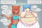  animal_humanoid belly big_belly big_breasts blue_hair bodily_fluids breasts canid canid_humanoid canine canine_humanoid cat_humanoid cleavage clothed clothing comic dark_body dark_skin dialogue dream duo eyes_closed felid felid_humanoid feline feline_humanoid female fox_humanoid green_eyes hair huge_breasts humanoid inner_monologue mammal mammal_humanoid midriff morbidly_obese morbidly_obese_female morbidly_obese_humanoid myu_(pixiveo) obese obese_female obese_humanoid orange_hair overweight overweight_female overweight_humanoid pixiveo speech_bubble sweat text weight_gain wide_hips zina_(pixiveo) 