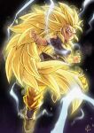  1girl alternate_universe benoit_picard black_tank_top blonde_hair breasts commentary dragon_ball energy english_commentary green_eyes highres long_hair looking_at_viewer orange_pants pan_(dragon_ball) pants serious small_breasts solo spiked_hair super_saiyan super_saiyan_3 tank_top torn_clothes very_long_hair 