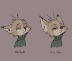  anthro canid canine charlie_(weaver) clothing disney english_text eyes_closed famished_(artist) female fox hi_res looking_at_viewer mammal monotone_background pack_street solo sweater text topwear turtleneck zootopia 