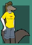  anteater bottomwear brown_hair clothing eyewear female glasses hair johanna_(tabbiewolf) mammal pilosan shirt shorts tabbiewolf topwear xenarthran yellow_clothing yellow_shirt yellow_topwear 