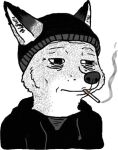  anonymous_artist anthro canid canind canine cigar cigarette clothing doomer fox low_res male mammal meme solo 