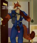  anthro canid canine chest_fur clothed clothing disney fox fur genitals hi_res humanoid_genitalia humanoid_penis logansilver male male/male mammal muscular muscular_anthro muscular_male necktie nick_wilde open_clothing open_shirt open_topwear partially_clothed penis police_uniform pubes red red_body red_fox red_fur shirt solo tail tired topwear undressing uniform vein veiny_penis zootopia 