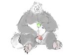  absurd_res anthro balls bear beverage black_and_white_fur casual_nudity digital_media_(artwork) fangs fluffy genitals giant_panda hi_res holding_beverage holding_object humanoid_genitalia humanoid_penis male mammal musclegut one_eye_closed pawpads paws pecs penis simple_background sitting solo super-tuler tail tairu teeth white_background 