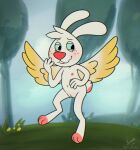  2023 4_fingers angel angel_gabby angel_hare anthro blush casual_exposure digital_media_(artwork) feathered_wings feathers female fingers fur genitals hair hi_res lagomorph leporid mammal nipples nude pussy rabbit smile solo tail wings zeklullaby 