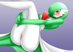  blush bottomless clothed clothing female gardevoir generation_3_pokemon genitals looking_at_viewer nintendo oo_sebastian_oo pokemon pokemon_(species) pussy red_eyes solo 