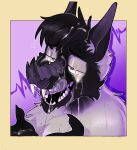  2023 anthro bat bat_nose black_body black_fur bodily_fluids bust_portrait canid canine canis cum cum_in_hair cum_in_mouth cum_inside cum_on_eye cum_on_face cum_on_hand fangs fur genital_fluids hair hi_res hybrid icon inner_ear_fluff licking lowkey_nottoast male mammal open_mouth portrait red_eyes self_lick sharp_teeth signature solo teeth tongue tongue_out tuft white_body white_fur wolf worriz_(worrizecko) 