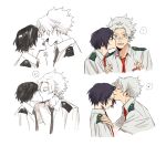  ! 2boys ? bags_under_eyes bandaid bandaid_on_face bandaid_on_nose black_hair blue_eyes boku_no_hero_academia closed_eyes collared_shirt eraser_head_(boku_no_hero_academia) kiss kissing_cheek kissing_forehead loud_cloud male_focus multiple_boys necktie open_mouth partially_colored red_necktie rnuyvm school_uniform shirt speech_bubble spoken_exclamation_mark spoken_question_mark u.a._school_uniform white_hair yaoi 