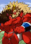  2boys abs alternate_skin_color ass ass_press back bara beard black_nails blank_eyes body_fur brothers bulge colored_skin curled_horns demon_boy demon_horns facial_hair feet_out_of_frame fewer_digits from_behind frown furry furry_male furry_with_furry gardie_(otsukimi) horns huge_eyebrows incest infel_(otsukimi) jewelry jockstrap large_bulge large_hands lion_hair long_hair male_focus male_underwear male_underwear_pull mature_male multiple_boys muscular muscular_male necklace nervous_sweating nipples original otsukimi pectorals pulled_by_another pushing_away red_skin siblings skindentation stomach sweat thick_eyebrows topless_male underwear undressing_another veins veiny_arms white_male_underwear yaoi 