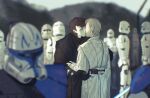  6+boys anakin_skywalker army beard belt brown_belt captain_rex clone clone_trooper clone_trooper_helmet closed_eyes facial_hair helmet highres kiss multiple_boys obi-wan_kenobi scar scar_across_eye star_wars strawberryreddy white_armor white_helmet yaoi 