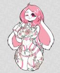  anthro big_ears clothing female flower flower_accessory lagomorph leporid lynlynbuns mammal nanniras one_eye_closed plant rabbit solo thick_thighs wide_hips wink 