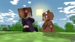  3d_(artwork) anthro bbcom bear bia_(slipperyt) big_breasts big_butt breasts brown_body brown_hair butt clothed clothing cloud cute_expression day digital_media_(artwork) duo embarrassed female female/female feral first_person_view forest fur hair hi_res human humanoid jenny_(slipperyt) light logo looking_at_viewer looking_back mammal microsoft minecraft mojang partially_clothed plant sky smile source_filmmaker sun sunlight tree watermark widescreen xbox_game_studios 