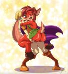  2023 activision anthro bianca_(spyro) blue_eyes blush brown_body brown_fur brown_hair butt carrying carrying_another clothed clothing duo elora eyebrows eyelashes eyes_closed faun_(spyro) female footwear fur glistening glistening_butt hair hand_on_butt hi_res hooves lagomorph leaf_clothing leporid looking_at_viewer mammal open_mouth rabbit souleatersaku90 spyro_the_dragon tan_body tan_fur 
