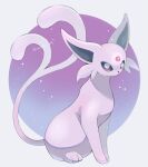  colored_sclera espeon forehead_jewel forked_tail full_body highres iwasi_29 no_humans pink_fur pokemon pokemon_(creature) pokemon_(game) pokemon_gsc purple_sclera tail twitter_username 