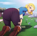  &lt;3 animated bent_over blonde_hair blue_eyes blush bodily_fluids bottomwear bottomwear_down breath_cloud breath_of_the_wild clothed clothing cloud day diaper diaper_under_clothing elf feces female flower footwear genital_fluids grass hair humanoid humanoid_pointy_ears hylian kneeling lazyblazy looking_back mammal messy_diaper nintendo not_furry open_mouth outside pants pants_down partially_clothed plant pooping princess_zelda relieved rock sagging_diaper shoes short_hair soiled_diaper soiling soiling_diaper solo the_legend_of_zelda tight_bottomwear tight_clothing tongue urine wet_diaper wetting wetting_diaper white_diaper 