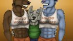  abs anthro canid canine clothing digital_media_(artwork) felid feline furry himbo hooters male mammal midriff muscular shirt short topwear 