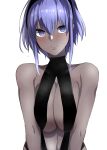  bad_link bare_shoulders dark_skin fate/grand_order fate/prototype fate/prototype:_fragments_of_blue_and_silver fate_(series) hassan_of_serenity_(fate) highres kloah lips purple_eyes purple_hair 