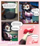  animal_crossing anthro apron apron_only big_breasts bow_ribbon breasts brown_body brown_fur clothing comic english_text eulipotyphlan female freckles fur hat headgear headwear hedgehog hi_res holding_object mammal mostly_nude nintendo revhearts sable_able solo speech_bubble text watermark wide_hips 