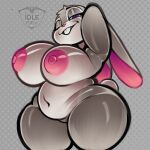  1:1 animal_humanoid areola bedroom_eyes big_breasts breasts chubby_anthro chubby_belly chubby_female disney female hand_behind_head hi_res humanoid idlepotoo judy_hopps lagomorph lagomorph_humanoid mammal mammal_humanoid narrowed_eyes overweight raised_arm seductive short_stack slightly_chubby thick_thighs wide_hips zootopia 