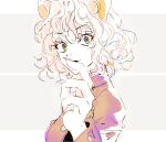  1other androgynous animal_ears cat_ears chimera_ant curly_hair fingernails hunter_x_hunter long_sleeves looking_at_viewer naemonaemo0523 neferpitou other_focus sharp_fingernails short_hair sketch smile solo upper_body white_background white_hair 
