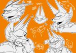  &lt;3 2023 5_fingers absurd_res anthro anubian_jackal canid canine canis clothed clothing coat dislyte english_text fingers fur hi_res jackal long_ears male mammal mask monochrome mozibyoziy multiple_images orange_background sander_(dislyte) simple_background sketch solo text topwear 