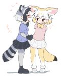  +++ 2girls :d animal_ear_fluff animal_ears appleq arms_behind_back black_footwear black_gloves black_hair black_skirt blonde_hair blue_shirt blush brown_eyes closed_eyes closed_mouth commentary_request common_raccoon_(kemono_friends) fennec_(kemono_friends) fox_ears fox_girl fox_tail gloves grey_hair grey_pantyhose highres kemono_friends loafers multicolored_hair multiple_girls pantyhose pink_sweater pleated_skirt profile puffy_short_sleeves puffy_sleeves raccoon_ears raccoon_girl raccoon_tail shadow shirt shoes short-sleeved_sweater short_sleeves simple_background skirt smile standing striped_tail sweater tail thighhighs two-tone_hair two-tone_legwear white_background white_footwear white_hair white_shirt white_skirt white_thighhighs yellow_thighhighs 