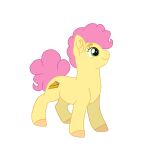 ambiguous_gender anonymous_artist equid equine feral friendship_is_magic fur green_eyes hair hasbro hi_res hooves horse li&#039;l_cheese_(mlp) mammal my_little_pony pink_body pink_fur pink_hair pink_tail pony simple_background smile solo standing tail white_background yellow_body 