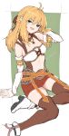  1girl blonde_hair commentary detached_sleeves fiora_(xenoblade) foot_out_of_frame green_eyes highres long_hair looking_at_viewer midriff miniskirt open_mouth skirt smile solo thighhighs umotomochi xenoblade_chronicles_(series) xenoblade_chronicles_1 